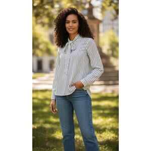 Harshman Nobis High Low Button Striped Blouse White Size‎ XS